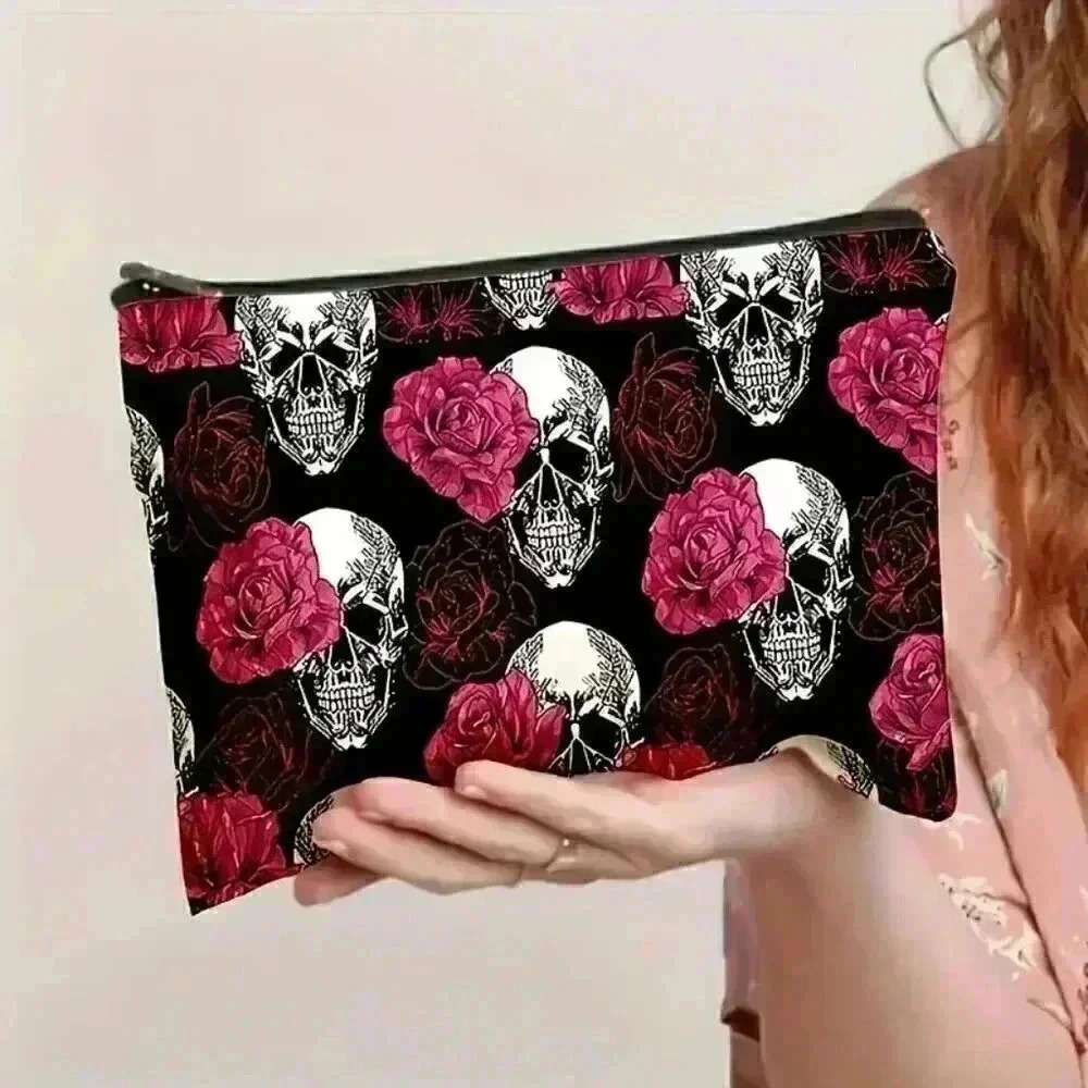 Skulls And Flowers Pattern Cosmetic Bag